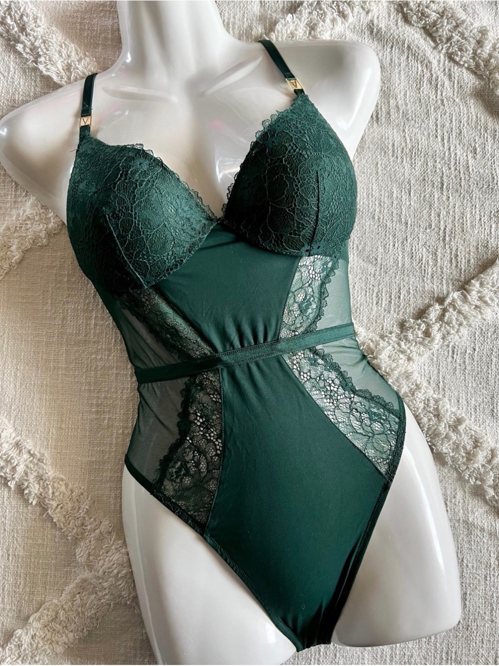 Women's Forest Green Lace Bodysuit